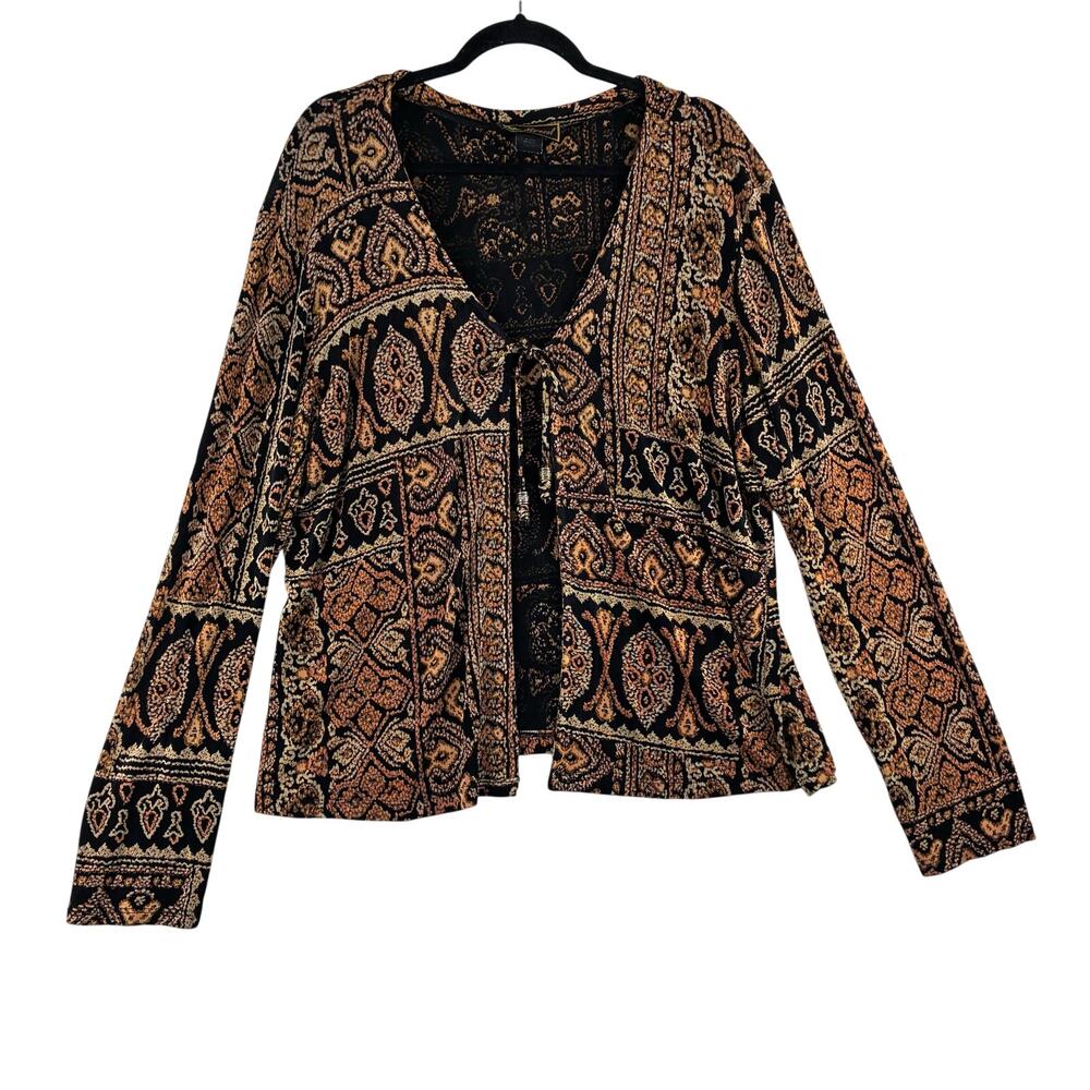 VTG Mirasol Tie Front Acetate Cardigan Womens XL Geometric Artsy Boho Slinky USA